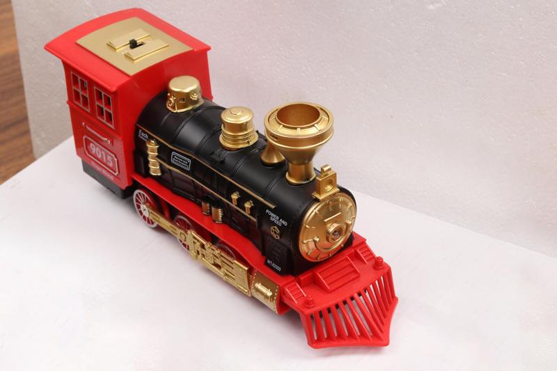 Imagem de Brinquedo de trem elétrico para meninos W/ Smokes Lights & Sound Railway Kits W/ Steam Locomotiva Engine Cargo Cars Tracks Diecasts & Toy Veículos