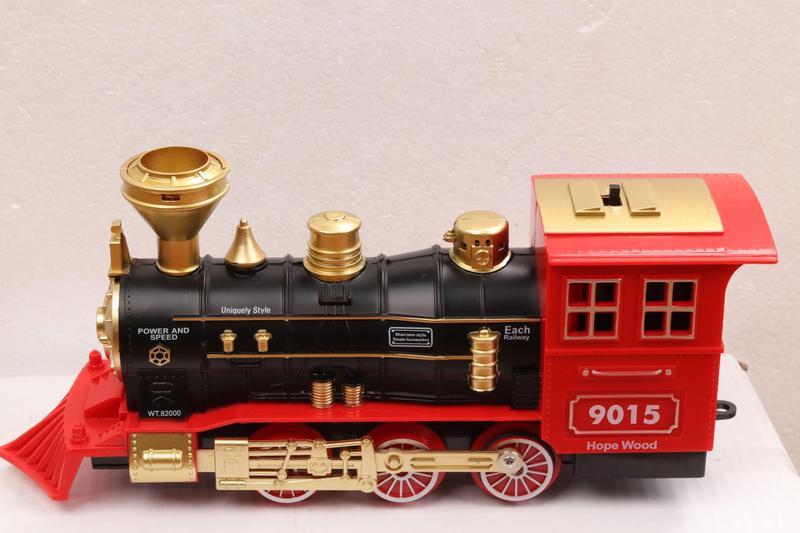 Imagem de Brinquedo de trem elétrico para meninos W/ Smokes Lights & Sound Railway Kits W/ Steam Locomotiva Engine Cargo Cars Tracks Diecasts & Toy Veículos