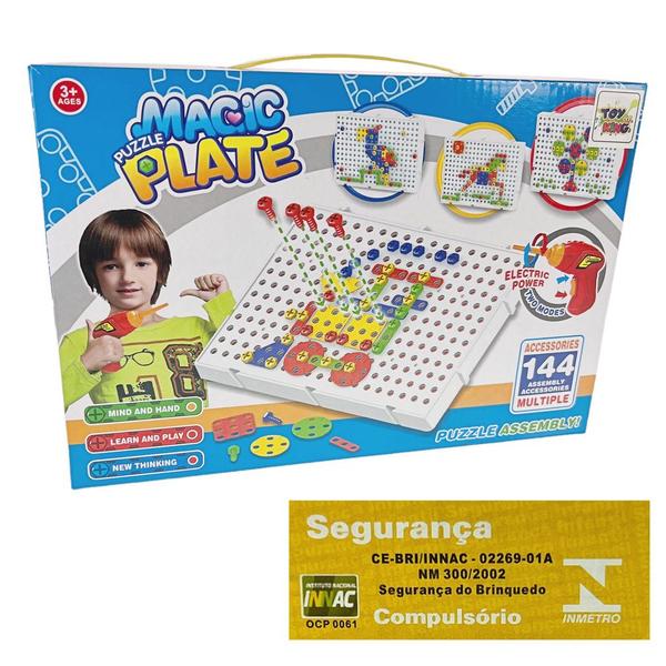 Imagem de Brinquedo designer magic plate com furadeira, tijolos de brinquedo de plástico puzzle 144 peças