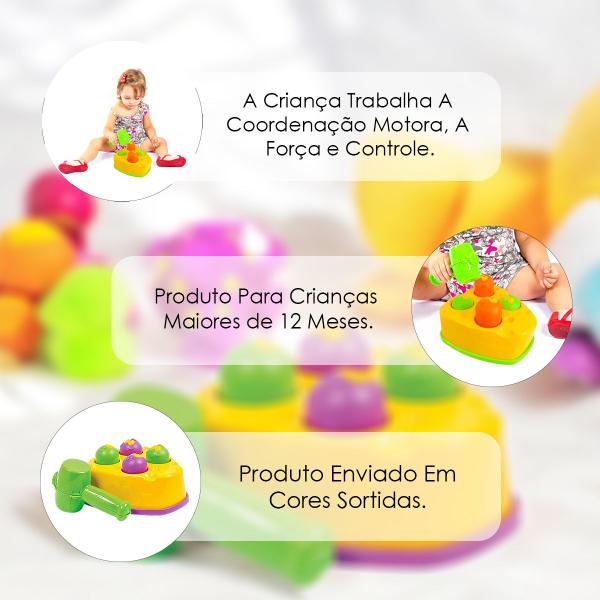 Imagem de Brinquedo Didático Bate Martelinho Rata Tuff Coordenação Divertida Infantil Colorido