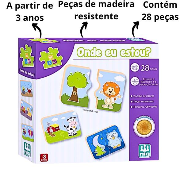 Brinquedo Didatico Bebe Jogo Onde Estou 28 Peças Madeira Nig - NIG Brinquedos Imagem de Brinquedo Didatico Bebe Jogo Onde Estou 28 Peças Madeira Nig