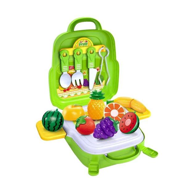 Imagem de Brinquedo Didático infantil Cozinha Maleta Mochila Com Frutas E Vegetais Realistas -24 Peças