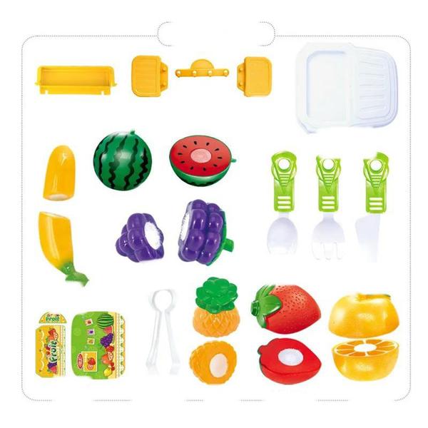 Imagem de Brinquedo Didático infantil Cozinha Maleta Mochila Com Frutas E Vegetais Realistas -24 Peças