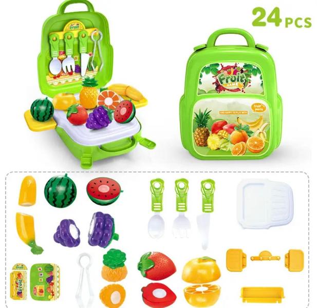 Imagem de Brinquedo Didático infantil Cozinha Maleta Mochila Com Frutas E Vegetais Realistas -24 Peças