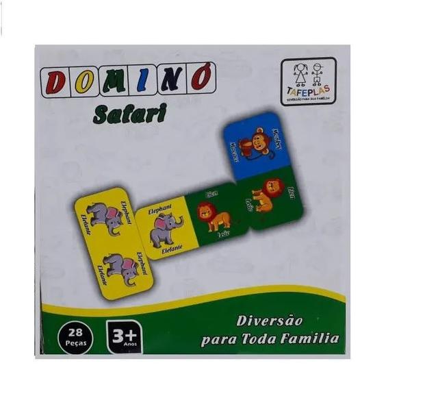 Brinquedo Didático Jogo Dominó de Madeira com 28 peças Animais Aprenda em Inglês - TAFEPLAS Imagem de Brinquedo Didático Jogo Dominó de Madeira com 28 peças Animais Aprenda em Inglês