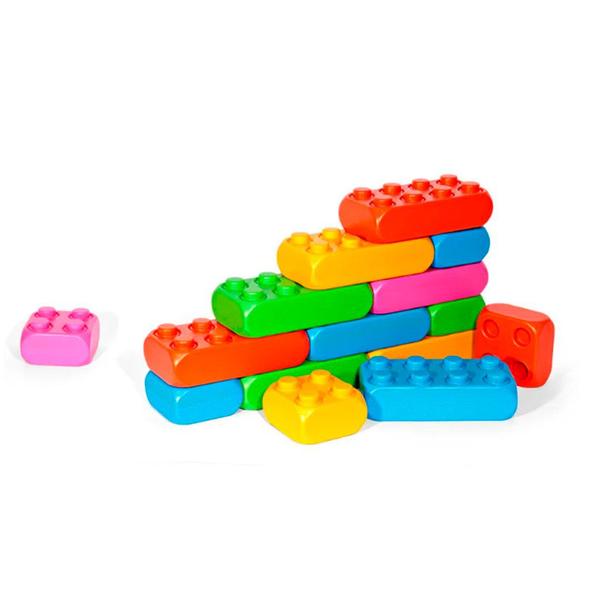 Imagem de Brinquedo Didático Polibloc Blocos de Montar 60 Peças Colorido Poliplac