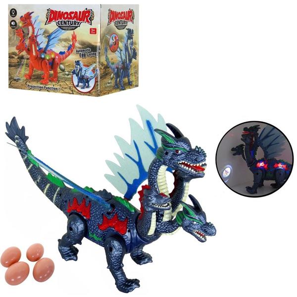 Imagem de Brinquedo Dinossauro 4 Cabeças Anda Sozinho Som e Luz Com Projetor