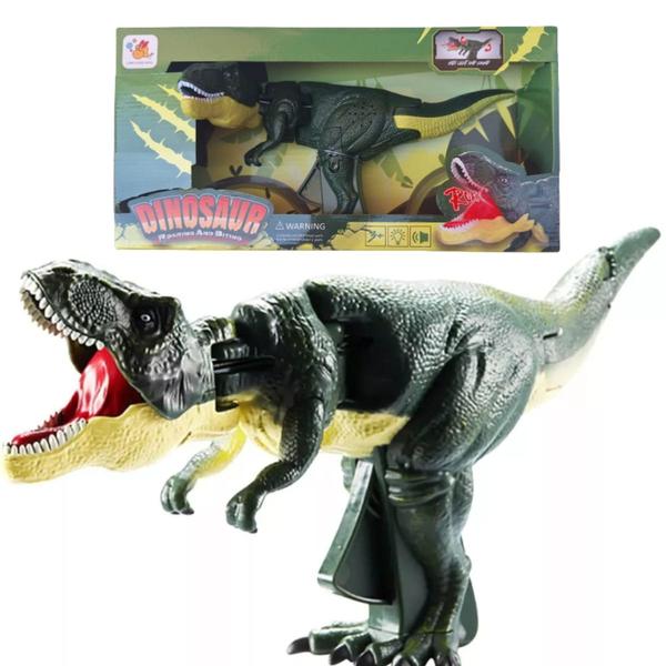 Imagem de Brinquedo Dinossauro T-rex Manual Gatilho Luz E Som Realidade - Long Xiang Heng