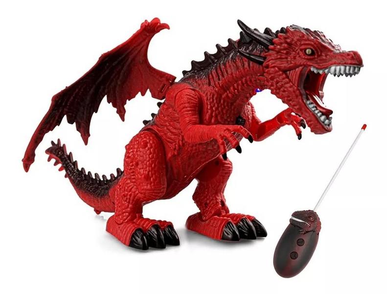 Imagem de Brinquedo dragão vermelho com controle remoto som luz vapor