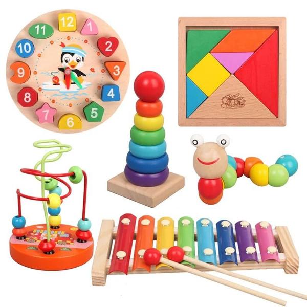 Brinquedo Educacional Montessori 3D de Madeira - Blocos Coloridos para Crianças Imagem de Brinquedo Educacional Montessori 3D de Madeira - Blocos Coloridos para Crianças