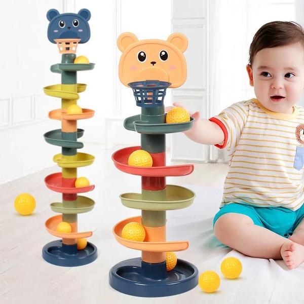 Brinquedo Educacional Montessori de Empilhamento para Bebês - Torre de Bolas Giratórias Imagem de Brinquedo Educacional Montessori de Empilhamento para Bebês - Torre de Bolas Giratórias