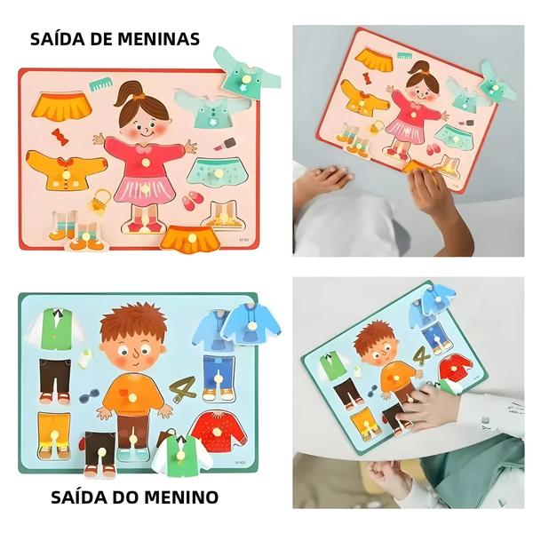 Imagem de Brinquedo Educacional Montessori para Meninas - Conjunto de Quebra-Cabeça para Vestir e Brincar de Faz de Conta