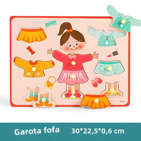 Imagem de Brinquedo Educacional Montessori para Meninas - Conjunto de Quebra-Cabeça para Vestir e Brincar de Faz de Conta