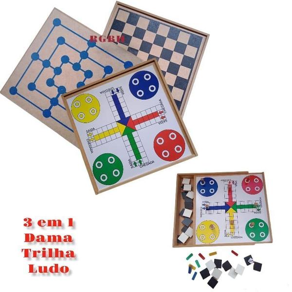 Imagem de Brinquedo Educativo 3 Em 1 Tabuleiro Dama + Trilha + Ludo