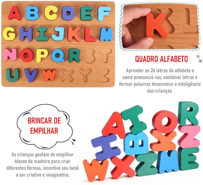 Imagem de Brinquedo Educativo Alfabeto Colorido Peças Em Madeira - Dm Toys