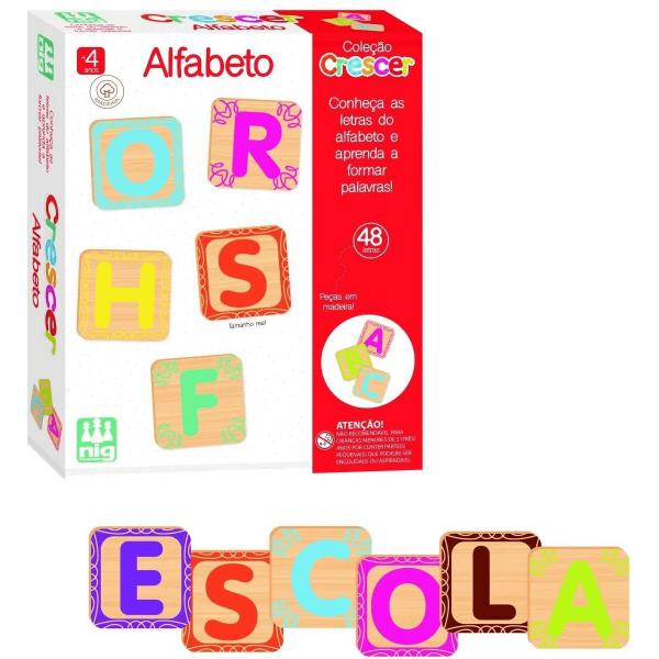 Imagem de Brinquedo Educativo Alfabeto De Madeira Crescer 48 Peças Nig