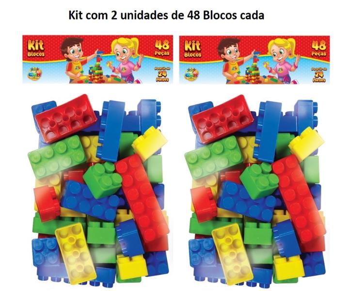 Imagem de Brinquedo Educativo Blocos de Montar 96 Peças Tamanho Grande