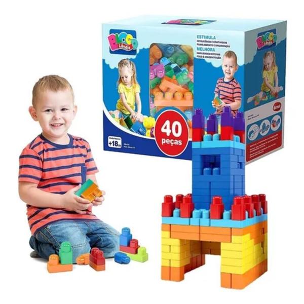 Brinquedo Educativo Blocos Montar Encaixar Bebe Grande 40pçs Criança Infantil Monta Monta fácil encaixe - Dismat Imagem de Brinquedo Educativo Blocos Montar Encaixar Bebe Grande 40pçs Criança Infantil Monta Monta fácil encaixe