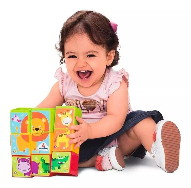 Imagem de Brinquedo Educativo Cubinhos 5 em 1 Colorido Bichinhos - Mercotoys