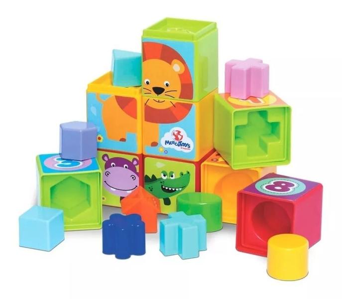 Imagem de Brinquedo Educativo Cubinhos 5 em 1 Colorido Bichinhos - Mercotoys