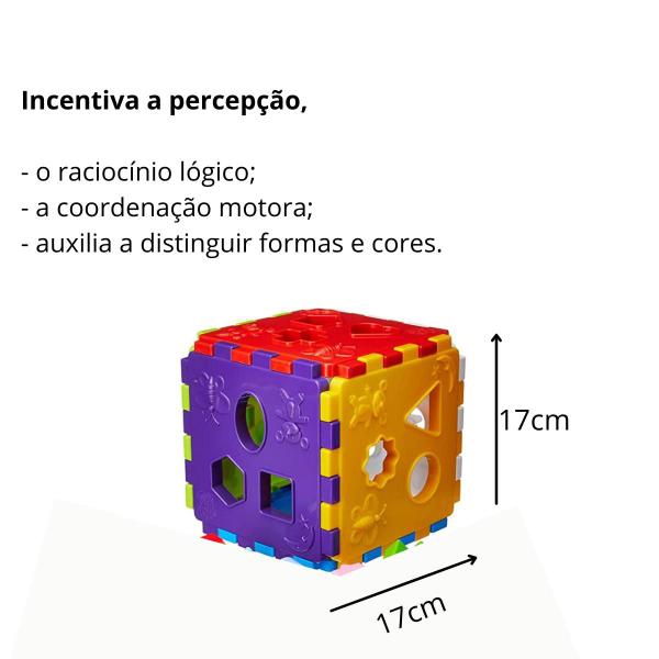 Imagem de Brinquedo Educativo Cubo Didático Formas e Numeros Encaixe Menino E Menina