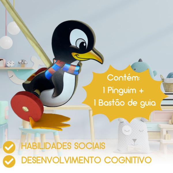 Imagem de Brinquedo Educativo de Empurrar Pinguim Rola em MDF