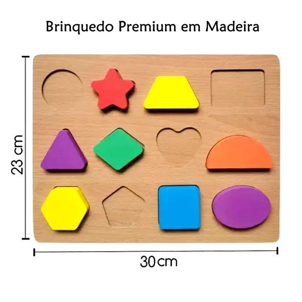 Imagem de Brinquedo Educativo de Encaixar Peças Letras e Formas Geométricas em Madeira
