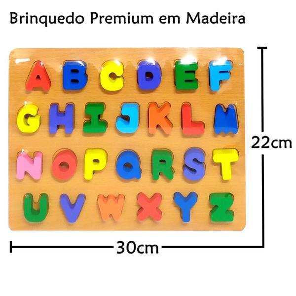 Imagem de Brinquedo Educativo de Encaixar Peças Letras e Formas Geométricas em Madeira