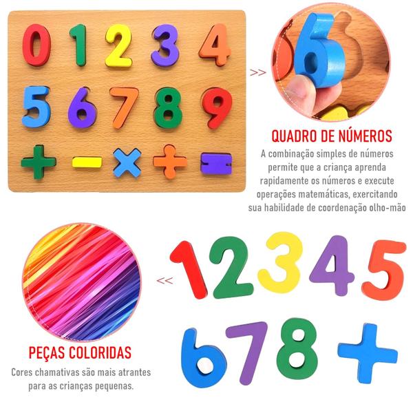 Imagem de Brinquedo Educativo de Encaixar Peças Números Coloridas em Madeira