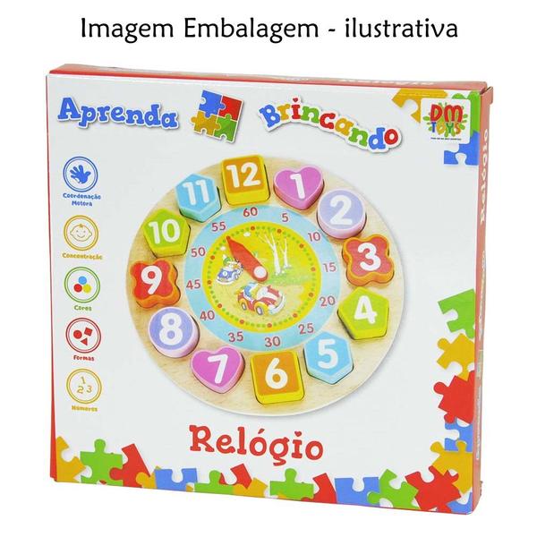 Imagem de Brinquedo Educativo de Encaixar Peças Relógio Divertido Madeira Carrinho