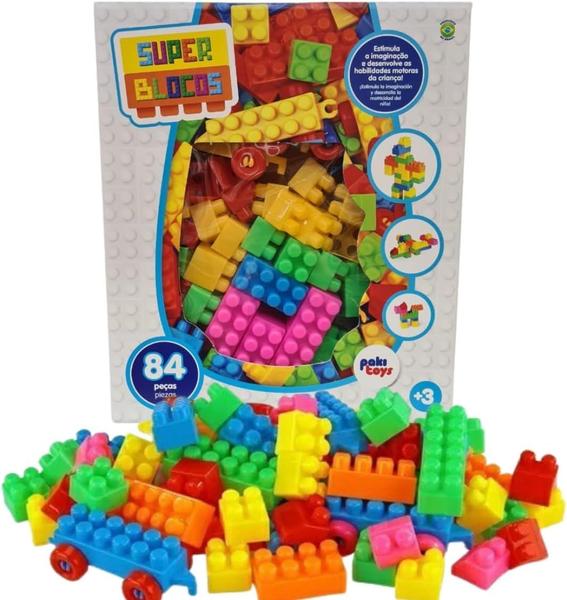 Brinquedo Educativo De Montar Super Blocos Criativo 84 Pçs - Paki Toys 1279 Imagem de Brinquedo Educativo De Montar Super Blocos Criativo 84 Pçs - Paki Toys 1279