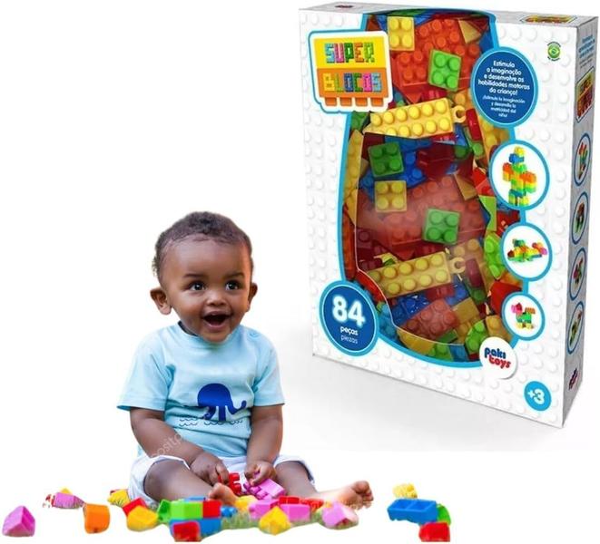 Brinquedo Educativo De Montar Super Blocos Criativo 84 Pçs - Paki Toys 1279 Imagem de Brinquedo Educativo De Montar Super Blocos Criativo 84 Pçs - Paki Toys 1279