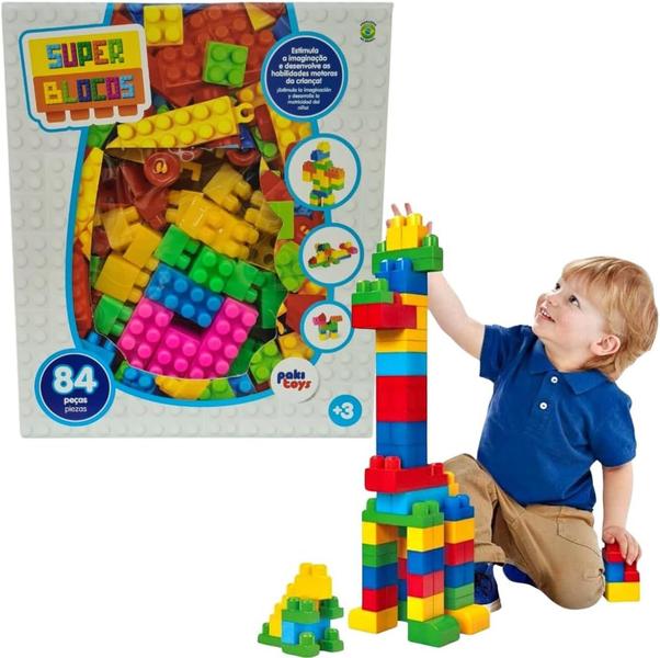 Brinquedo Educativo De Montar Super Blocos Criativo 84 Pçs - Paki Toys 1279 Imagem de Brinquedo Educativo De Montar Super Blocos Criativo 84 Pçs - Paki Toys 1279