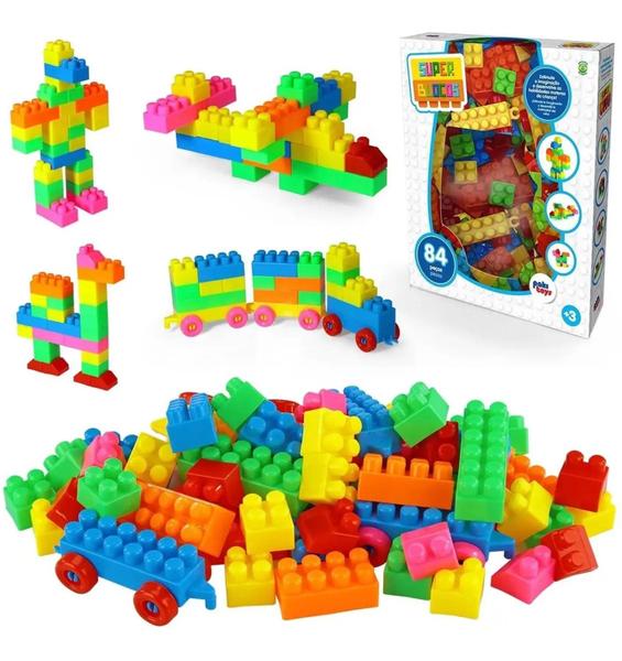 Brinquedo Educativo De Montar Super Blocos Criativo 84 Pçs - Paki Toys 1279 Imagem de Brinquedo Educativo De Montar Super Blocos Criativo 84 Pçs - Paki Toys 1279