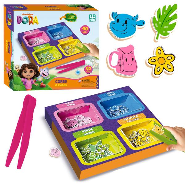 Brinquedo Educativo Dora Aventureira Cores & Potes Com 40 Peças E