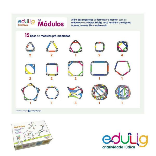 Imagem de Brinquedo Educativo Edulig Criativo Módulos - 26 módulos e 50 varetas - FVFKNJ7BB - Edulig