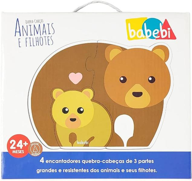 Brinquedo educativo em madeira animais e filhotes 6021 - babebi Imagem de Brinquedo educativo em madeira animais e filhotes 6021 - babebi