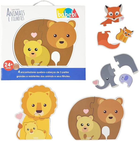 Brinquedo educativo em madeira animais e filhotes 6021 - babebi Imagem de Brinquedo educativo em madeira animais e filhotes 6021 - babebi