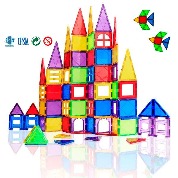 Brinquedo Educativo Infantil Bloco de Montar Magnético 65 ou 130 Peças Coloridas com Bolsa de Armazenamento - Brastoy Imagem de Brinquedo Educativo Infantil Bloco de Montar Magnético 65 ou 130 Peças Coloridas com Bolsa de Armazenamento