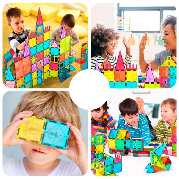 Imagem de Brinquedo Educativo Infantil Bloco de Montar Magnético 65 ou 130 Peças Coloridas com Bolsa de Armazenamento