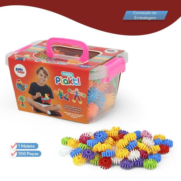 Imagem de Brinquedo Educativo Infantil Maleta Plakt 100 Pçs Coloridas