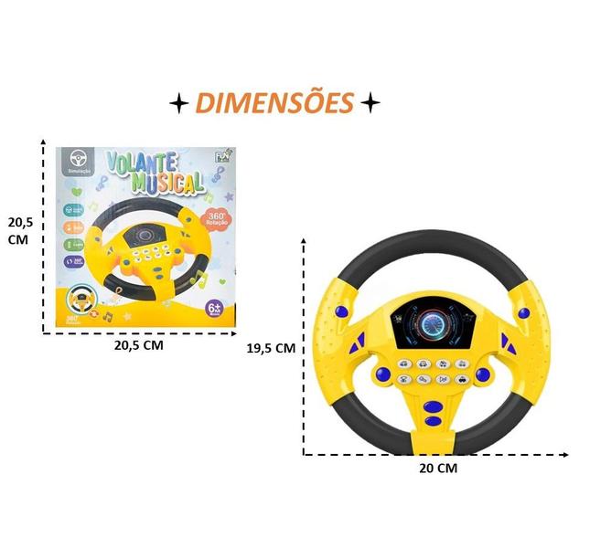 Imagem de Brinquedo Educativo Infantil Musical Volante Interativo Com Sons e Luzes Amarelo ENVIO RÁPIDO