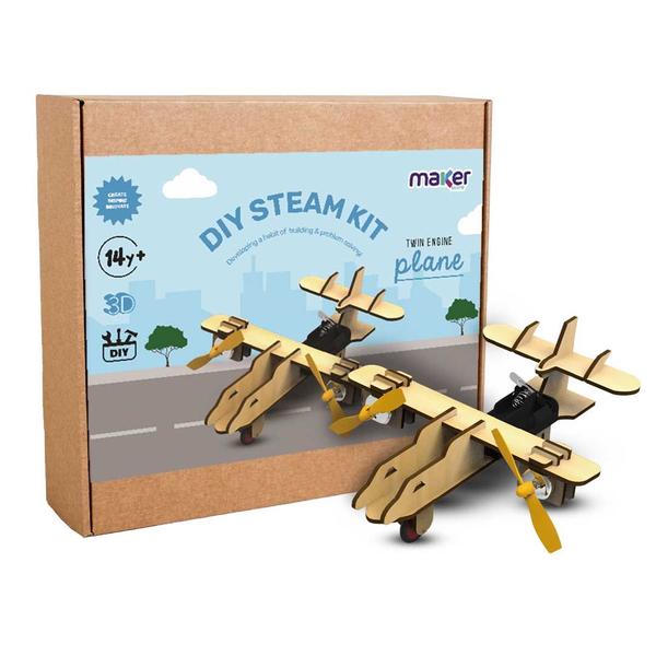 Imagem de Brinquedo Educativo Kit de Robótica STEM Montagem Aviãozinho MDF