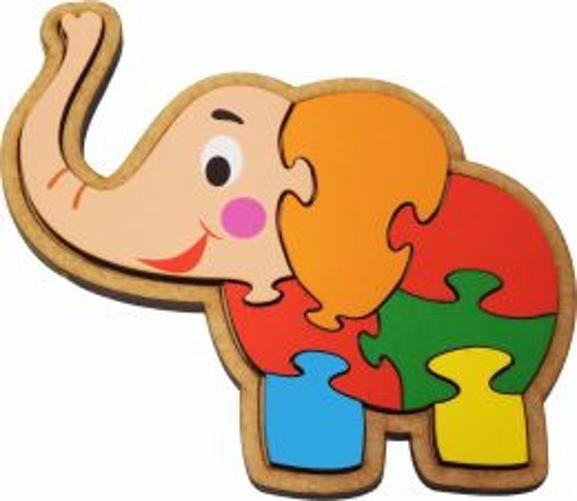 Imagem de Brinquedo Educativo Madeira Quebra Cabeça Infantil Elefante