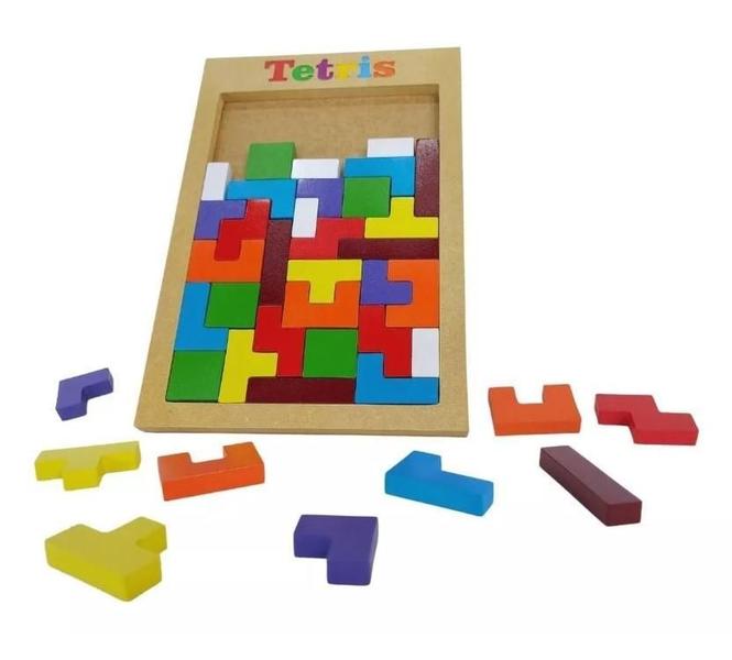 Imagem de Brinquedo Educativo Madeira Quebra Cabeça Tangram Tetris