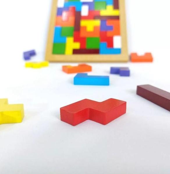 Imagem de Brinquedo Educativo Madeira Quebra Cabeça Tangram Tetris