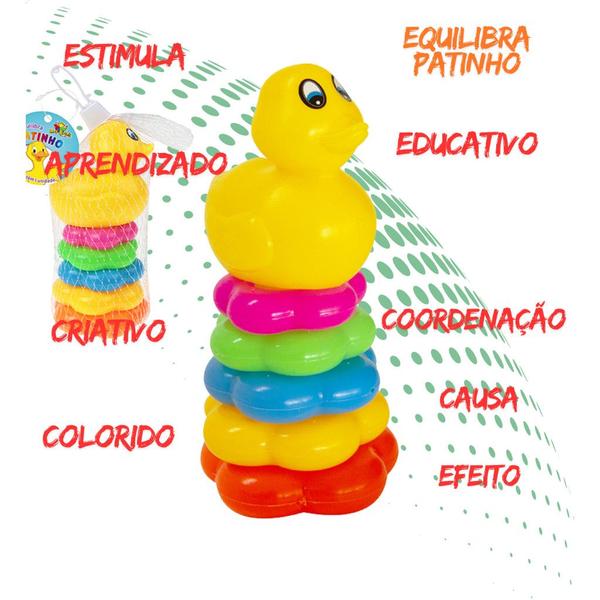 Imagem de Brinquedo Educativo Pirâmide Blocos de Montar Argolas de Empilhar Patinho 7 Peças