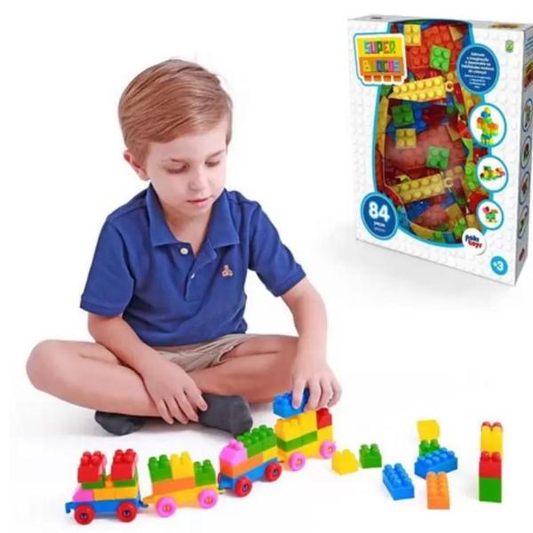 Imagem de Brinquedo Educativo Super Blocos de Montar 84 Peças PakiToys