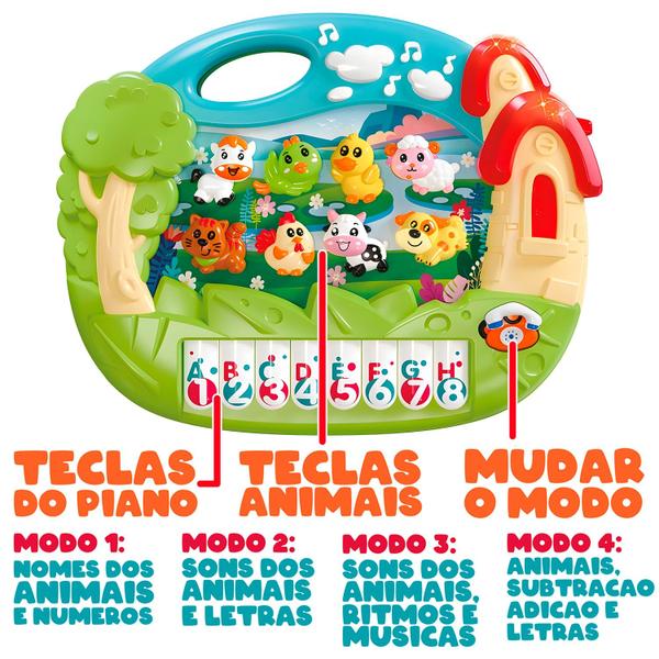 Imagem de Brinquedo Educativo Teclado Fazendinha Interativo Som E Luz Dm Toys