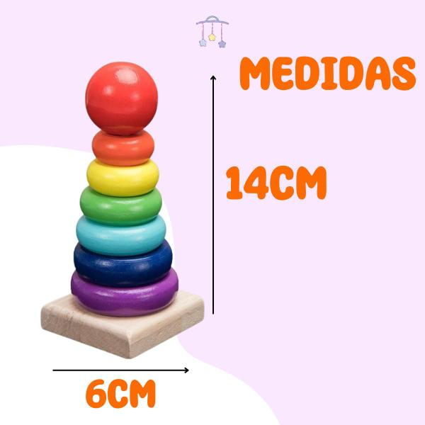 Imagem de Brinquedo Educativo Torre Pirâmide Encaixe Colorido Montessori Madeira